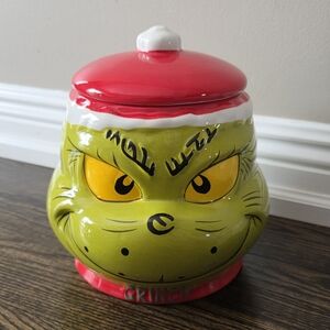 Dr. Seuss Grinch Ceramic Cookie Jar w/ Lid Christmas Holiday Storage Canister